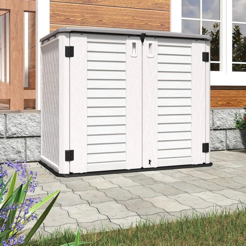 HOMSPARK Storage Shed Weather Resistance, Multi-Purpose Outdoor Storage Cabinet Waterproof, Outdoor Storage Cabinet for Bike, Garbage Cans, Lawnmower, Garden Accessories (off white, Standard-26 cu ft) by GreenHaven Gardens