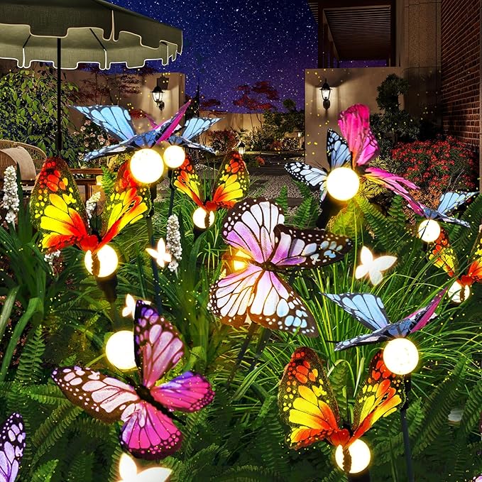 Solar Butterfly Lights Outdoor, 4 Pack 24 LED Solar Garden Lights Outdoor Waterproof,Solar Outdoor Lights Garden Decor for Yard,Patio,Lawn,Pathway by GreenHaven Gardens