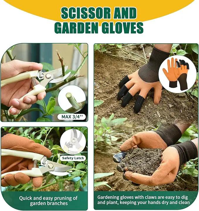 Garden Tool Set, 9-Piece Heavy Duty Outdoor Garden Tools with Ergonomic Handles, Storage Bag, Pruning Shears, Hand Rake and More, Perfect for Gardening Enthusiasts, Gardening Gifts for Women and Men by GreenHaven Gardens