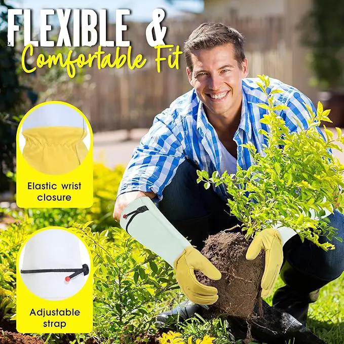 HANDLANDY Rose Gloves for Men & Women, Long Leather Gardening Gloves Thorn Proof, Best Garden Gifts & Tools for Gardener (Yellow-beige, Medium (Pack of 1)) by GreenHaven Gardens