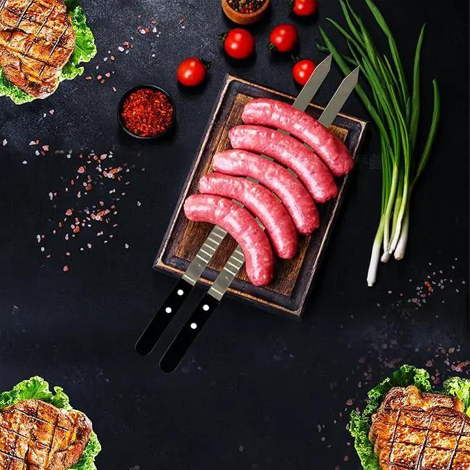 23.6 Inch Long Kabob Skewers, 0.91 Inch Wide, Stainless Steel with Black Wood Handle, 7 Pack by GreenHaven Gardens