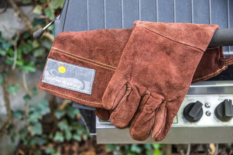 Outset Leather Grill Gloves, Set of 2 Brown Leather BBQ Gloves by GreenHaven Gardens