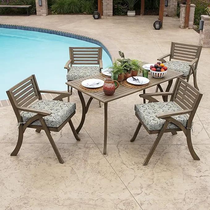 Arden Seat Cushion, 21 x 21, Rain-Proof, Fade Resistant, Cushion for Patio Dining, Adirondack, and Outdoor Chairs Neutral Aurora Damask by GreenHaven Gardens