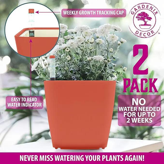 GARDENIX DECOR 5" Self Watering pots for Indoor Plants - Flower Pot with Water Level Indicator for Plants, Grow Tracking Tool - Self Watering Planter Plant Pot – 2 Pack Terracota by GreenHaven Gardens