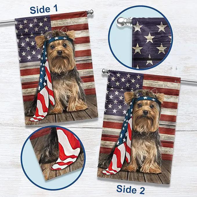 Patriot American Dog Flags - Charming Yorkshire Terrier Dog Double Sided Flag - 4th Of July Decorations for Home, Outside, House Flag 30x40 Heavy Duty Canvas, Decorative Indoor Outdoor Flag by GreenHaven Gardens