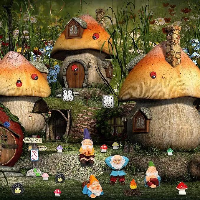 Jetec Gnomes Fairy Resin Statues Miniature Garden Accessories Mini Dwarf Figurine Fairy Miniature Ornament DIY Kit Micro Landscape Ornaments for Outdoor Indoor Patio Yard Lawn Garden (Fire Gnomes) by GreenHaven Gardens