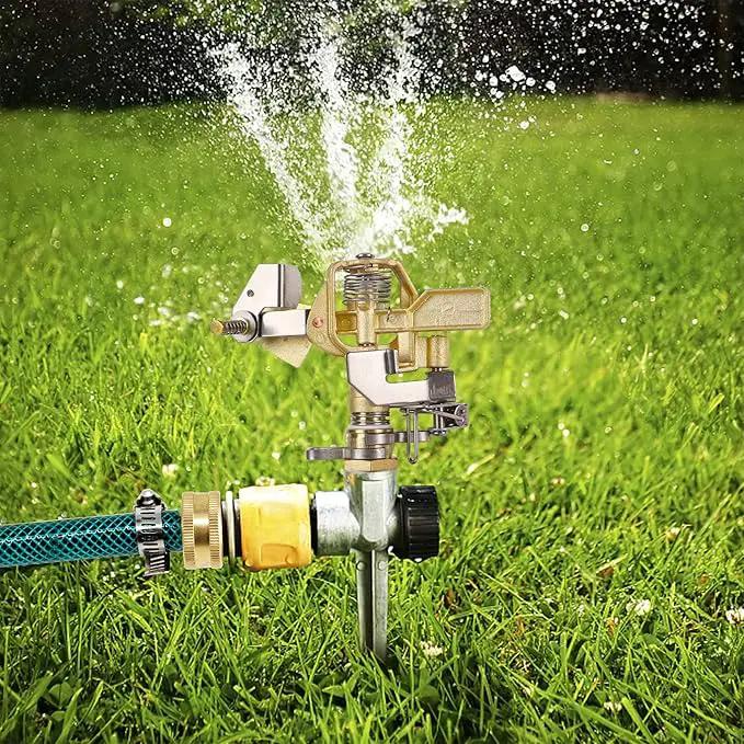 Biswing 1/2 Inch Brass Impact Sprinkler 2 Pack, Heavy Duty Lawn Sprinkler Head with Nozzles, Adjustable 20-360 Degree Large Coverage Pattern, Watering Sprinkler for Grass Patio Garden Irrigation by GreenHaven Gardens