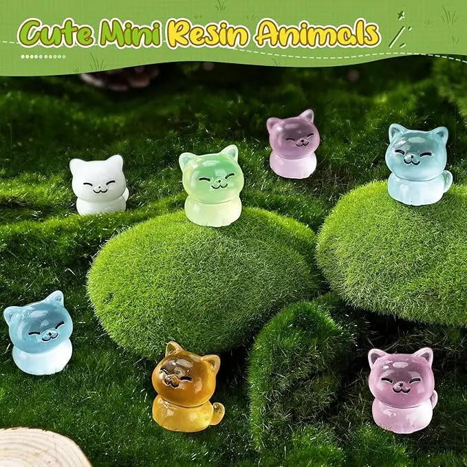 60Pcs Mini Cat Figurines Luminous Miniature Cute Resin Animals Glow in The Dark Tiny Cat to Hide Landscape Decoration Resin Figures DIY Accessories Ornament Craft Party Cake Topper by GreenHaven Gardens