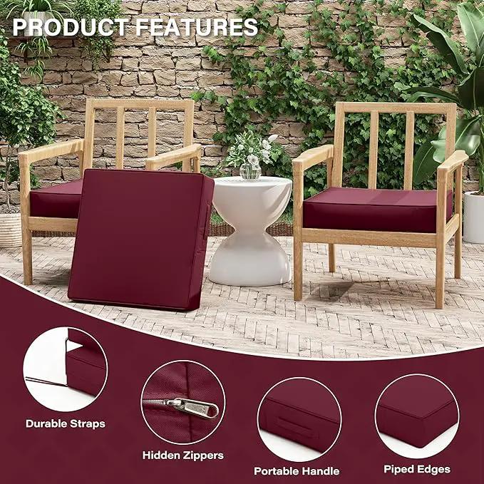 Patio Chair Cushions 22 X 22 X 4 Inch Waterproof Outdoor Seat Cushions for Patio Furniture, Outdoor Sofa Couch Pads with Ties & Handle, Set of 2, Burgundy by GreenHaven Gardens
