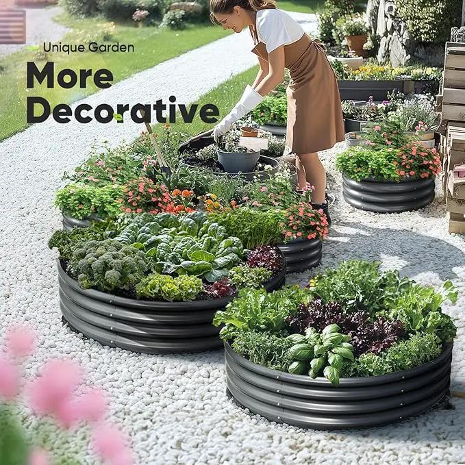 KING BIRD Raised Garden Bed Galvanized Round Planter Box Outdoor for Gardening, Plants, Vegetables, Flowers, Dark Grey, 24x24x12 in 2 Packs by GreenHaven Gardens