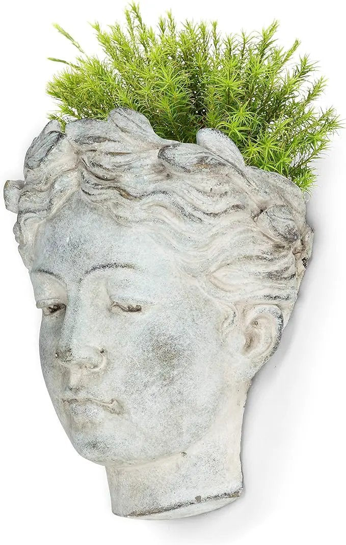 Abbott Collection Goddess Head Wall Planter - Large Cement Indoor and Outdoor Planter Pot - Grecian Woman Statue Head Planter for Flowers and Succulents (Grey, 3.5" Opening) by GreenHaven Gardens