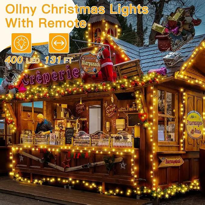 Ollny Christmas Lights Outdoor 400LED 131FT, Warm White Fairy Lights with Remote 3 Timer, Plug in 8 Modes String Lights for Bedroom Indoor Outside House Party Xmas Decorations by GreenHaven Gardens