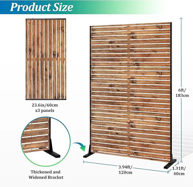 Metal Privacy Screen, 72" H×47" W Outdoor Privacy Screen, Freestanding Decorative Privacy Screen for Deck Balcony Patio, Natural Wood Brown by GreenHaven Gardens