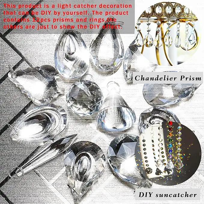 H&D Pack of 12 Clear Crystal Chandelier Lamp Lighting Drops Pendants Balls Prisms Hanging Glass Prisms Parts Suncatcher Home/House Decor by GreenHaven Gardens