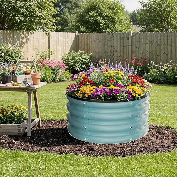 ZXZYHFTY Round Galvanized Raised Garden Bed kit,Blue Outdoor Garden Raised Planter Box, Round Large Metal Raised Garden Beds for Vegetable 2 * 2 * 1ft 2 Pcs by GreenHaven Gardens