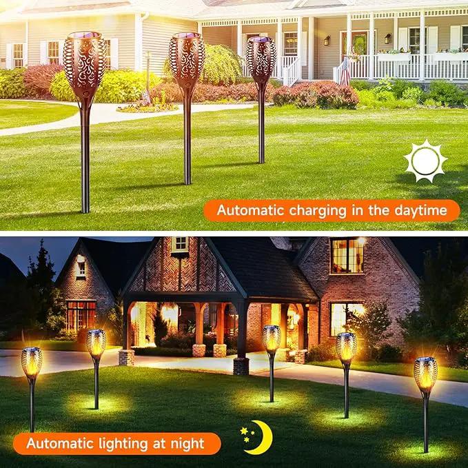Upgraded Larger Solar Lights Outdoor, Solar Torch Light with Flickering Flame, Solar Garden Lights, Waterproof Solar Powered Outdoor Lights, Outdoor Patio Channel Garden Decoration (Orange, 4Pack) by GreenHaven Gardens