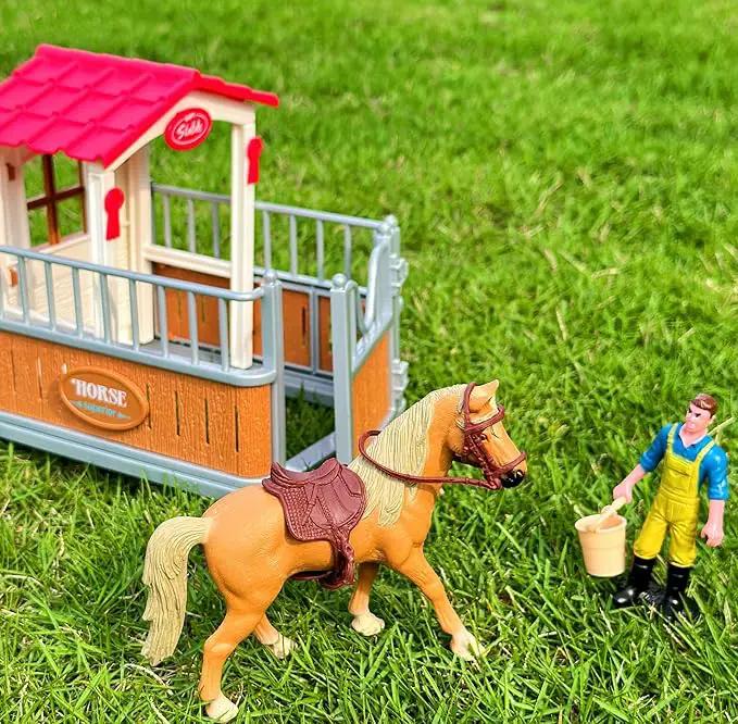 Peagrav Horse Stable Playset with Rider, Wash Area, Fence & Animal Figures - Gifts for Girls & Boys Aged 3-8 by GreenHaven Gardens