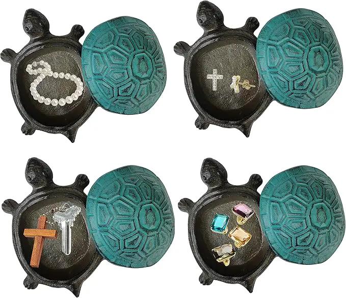 BSTGIFTS Cast Iron Turtle Key Hider - Spare Key Holder - Garden Decoration Turtle, Jewelry Trinkets Box for Key, Ear Studs, Ring, Paper Clip (Antique Blue) by GreenHaven Gardens
