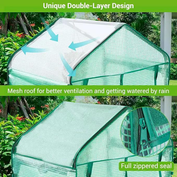Mini Greenhouse with Screen Roof, Ohuhu Upgraded Portable 4 Tier Small Greenhouses for Outdoors Indoor with Reelable Door, Heavy Duty Plastic Green House for Outside Garden Patio Yard Porch Balcony by GreenHaven Gardens