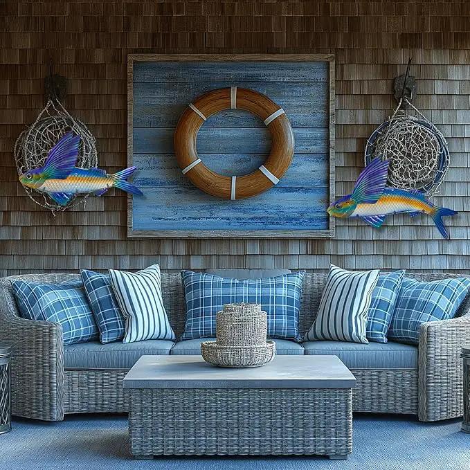 LIFFY Metal Fish Wall Decor -Outdoor Metal Fish Wall Decor - Indoor Art Sculpture - Hanging Decorations for Home, Garden, Bedroom, Sculptures, Ocean, Pool(Flying Fish Set 2,15 inch) by GreenHaven Gardens