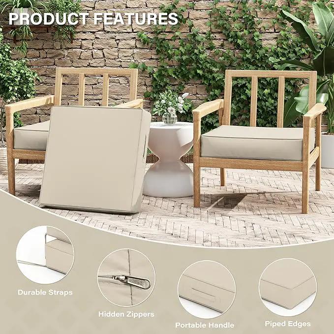 Patio Chair Cushions 24 X 24 X 5 Inch Waterproof Outdoor Seat Cushions for Patio Furniture, Outdoor Sofa Couch Pads with Ties & Handle, Set of 2, Cream by GreenHaven Gardens