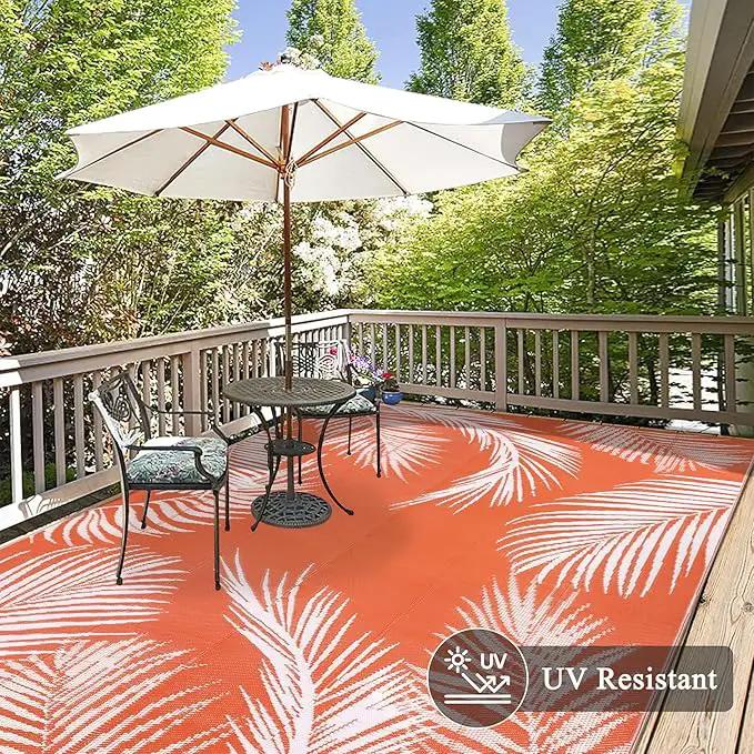 Pauwer Waterproof Outdoor Rug 8x10, Reversible Plastic Straw Patio Camping Rug, Indoor Outdoor RV Mat Carpet for Deck, Camper, Porch, Balcony, Backyard, Picnic, Leaf Orange by GreenHaven Gardens