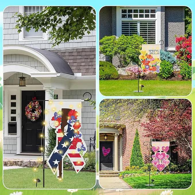 6 Set Seasonal Garden Flags 8 Modes Solar LED Double Sided 12 x 18 Inch Small Yard Flag Outdoor Lighted Spring Summer Easter Memorial St. Patrick's Day Valentine Garden Decor for All Seasons by GreenHaven Gardens