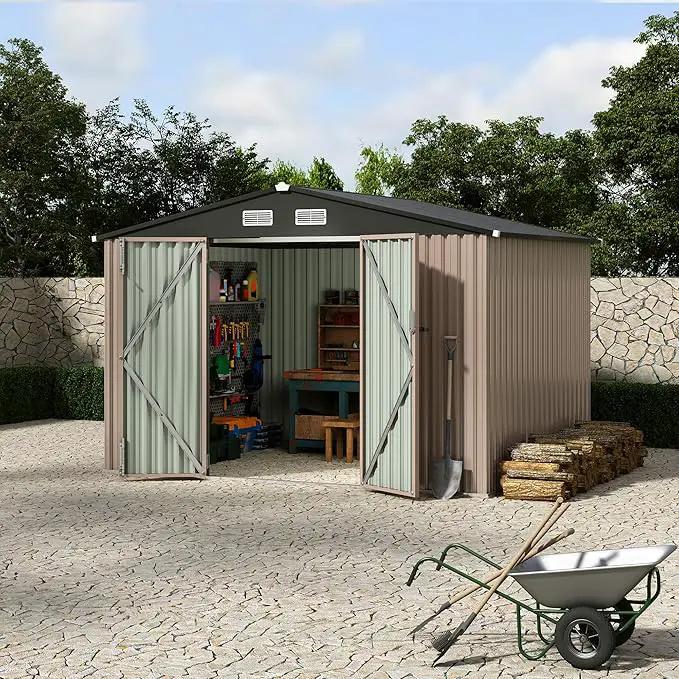 8x10 FT Metal Storage Sheds Outdoor, Metal Yard Sheds Garden Shed Kit, Tool Shed with Lockable Door, Utility Sheds Buildings with Air Vent for Backyard Garden Patio Lawn by GreenHaven Gardens