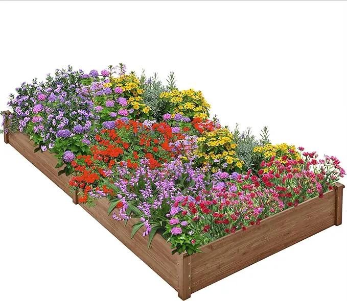 Yaheetech 8×4ft Wooden Horticulture Raised Garden Bed Divisible Elevated Planting Planter Box for Flowers/Vegetables/Herbs in Backyard/Patio Outdoor, 93 x 48 x 10in, Dark Brown by GreenHaven Gardens