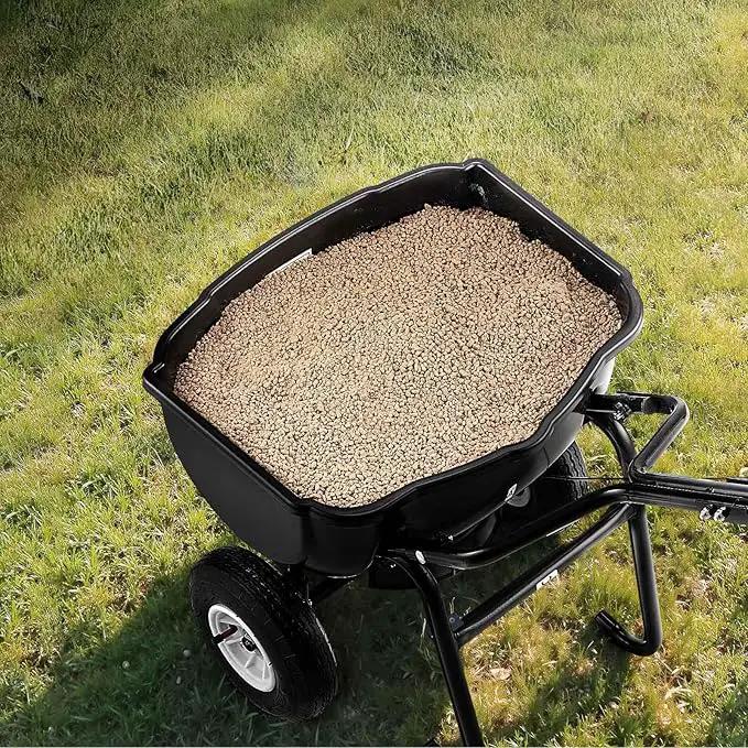 VEVOR Broadcast Spreader, 60LBS Capacity, Walk-Behind Push Spreader, 0-9.8 ft Spreading Width, 10 in All Terrain Pneumatic Tires, Lawn Spreaders with Hopper Grate, for Seed, Fertilizer, Salt, Ice Melt by GreenHaven Gardens