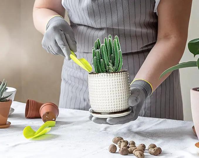 D'vine Dev 4 Inch Ceramic Beaded Stoneware Planter Pot - Flower Pot with Drainage Holes and Saucers for Indoor Succulent Plants or Flowers, Smoked White, 27-C-Z-1 by GreenHaven Gardens