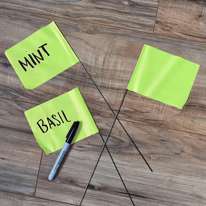 Fluorescent Lime Marking Flags 100 Pack - 4x5x15 Inch Marker Flags - Markers For Lawn, Irrigation, Landscaping, Survey & Sprinkler Head Marking by GreenHaven Gardens