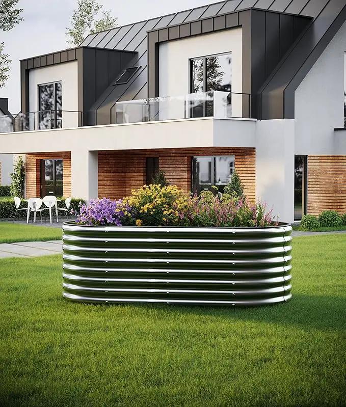 Large Raised Garden Bed Galvanized Metal Round Raised，Garden Bed Outdoor for Gardening 6x3x2FT for Vegetables Flowers Ground Planter Box by GreenHaven Gardens