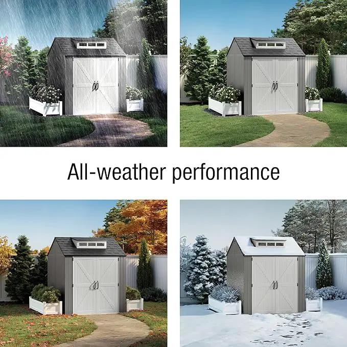 Rubbermaid Resin Outdoor Storage Shed With Floor (7 x 7 Ft) Weather Resistant Gray Organization for Home/Backyard/Garden Tools/Lawn Mower/Bike Storage/Pool Supplies by GreenHaven Gardens
