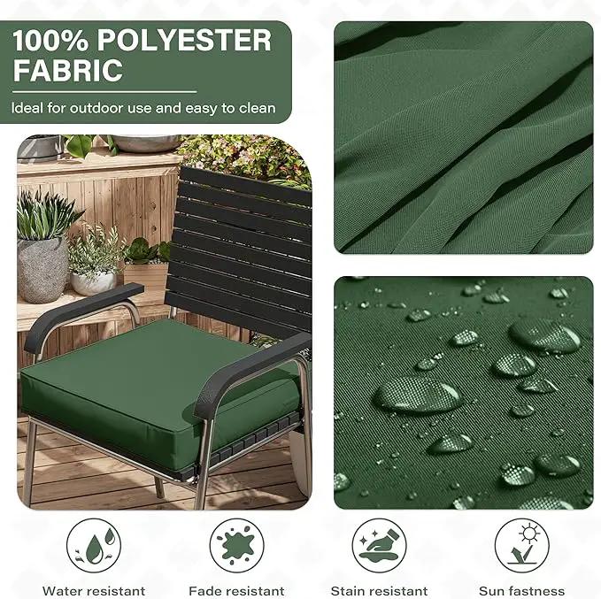 Patio Chair Cushions 22 X 22 X 4 Inch Waterproof Outdoor Seat Cushions for Patio Furniture, Outdoor Sofa Couch Pads with Ties & Handle, Set of 2, Green by GreenHaven Gardens