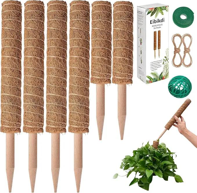 6 Pcs Moss Pole Extending to 68 Inches for Plants Monstera, Plant Support Stakes for Indoor Climbing Plants Grow Upwards, with 65ft Twist Ties, 13ft Jute Rope, 6.5ft Hook-and-Loop Strip by GreenHaven Gardens