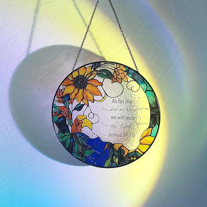The Lord Suncatcher Stained Glass - As for Me and My House We Will Serve The Lord Christian Wall Decor | Bible Verse Wall Art for Bible Lovers Bible Verse Wall Art Themed Gift by GreenHaven Gardens