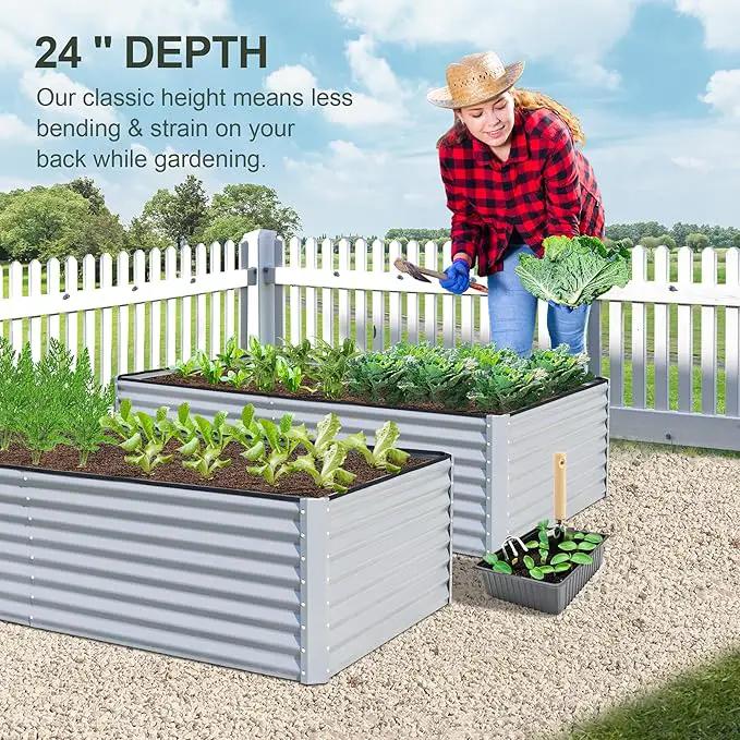 Domi Raised Garden Beds Outdoor, 6x3x2ft Thickening Tall Metal Rectangular Deep Root Box Planter for Vegetables, Flowers, Herbs, and Succulents 2" Deep w/ 256 Gallon Capacity - Silvery by GreenHaven Gardens