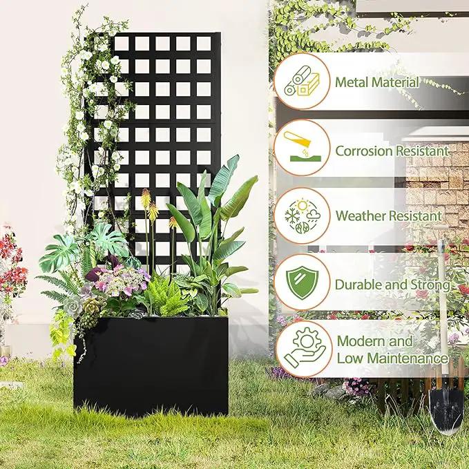 Metal Raised Garden Bed, Trellis Planters Bed with Drainage Holes for Climbing Plants, Vegetables Outdoor Privacy Screen with Planter Box 63"x24"x12", Black by GreenHaven Gardens