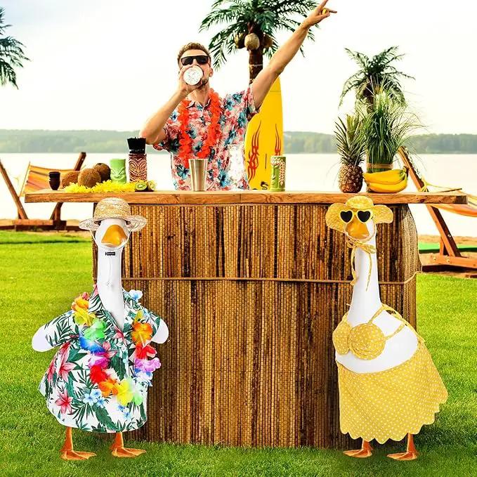 2 Set Hawaiian Luau Porch Goose Outfit for Lawn 23'' Plastic Goose Clothes Costume Summer Outdoor Decor(Bikini) by GreenHaven Gardens