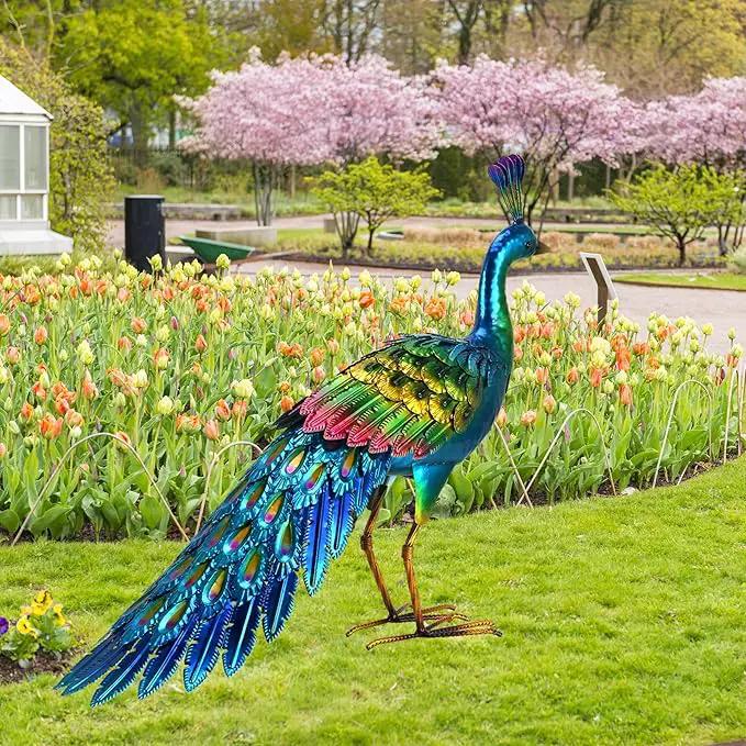 chisheen Peacock Statue Garden Decor Metal Peacock Yard Art Lawn Decoration Outdoor Sculpture for Women Mom by GreenHaven Gardens