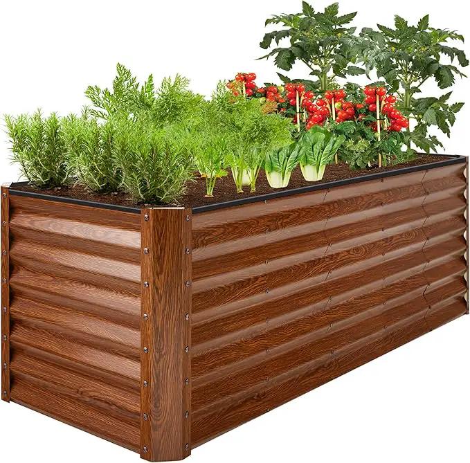 Best Choice Products 8x2x2ft Outdoor Metal Raised Garden Bed, Rectangular Deep Root Planter Box for Vegetables, Flowers, Herbs, and Succulents w/ 239 Gallon Capacity - Wood Grain by GreenHaven Gardens