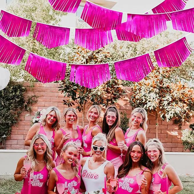 Hot pink Tassel Banner Double Sided Metallic Fabric Pennant Bunting Flag Garland for Birthday Bachelorette Anniversary Engagement Wedding Bridal Shower Graduation Pink Girl Party Decorations Supplies by GreenHaven Gardens