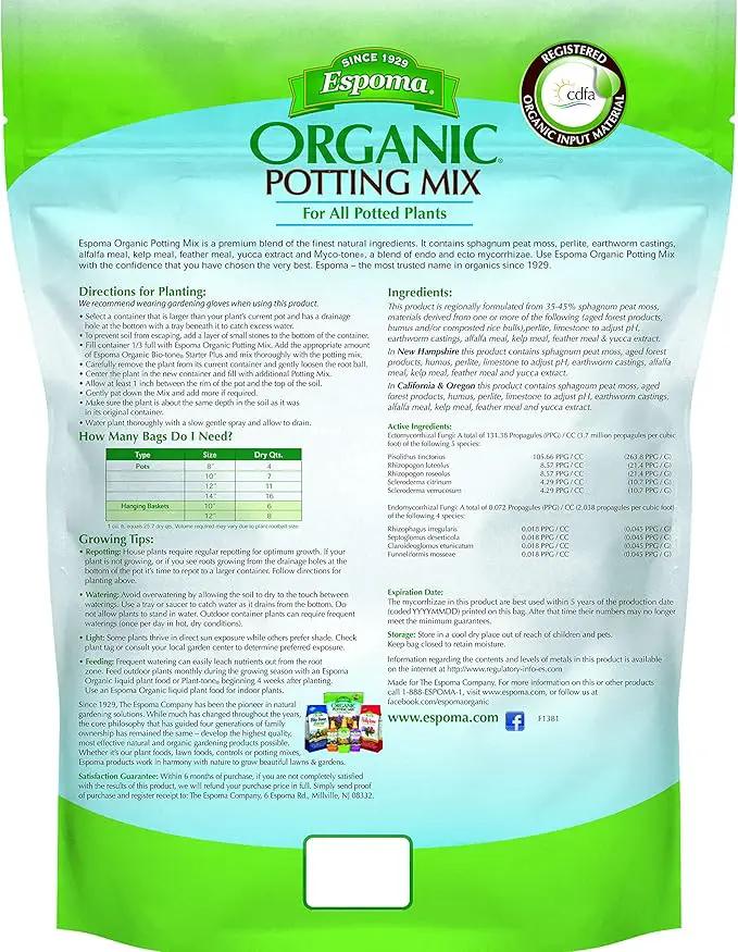 Espoma Organic Potting Soil Mix - All Natural Potting Mix For All Indoor & Outdoor Containers Including Herbs & Vegetables. For Organic Gardening, 8qt. bag. Pack of 2 by GreenHaven Gardens
