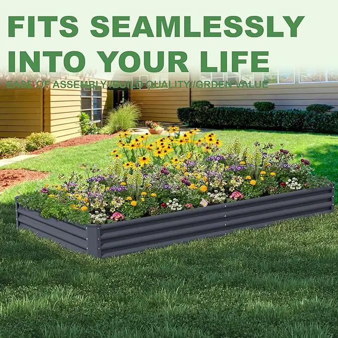 8X4X1ft Raised Garden Bed Kit,Galvanized Raised Garden Beds Outdoor,Large Metal Planter Box Steel Kit Flower Herb,Vegetables..Dark Gray by GreenHaven Gardens