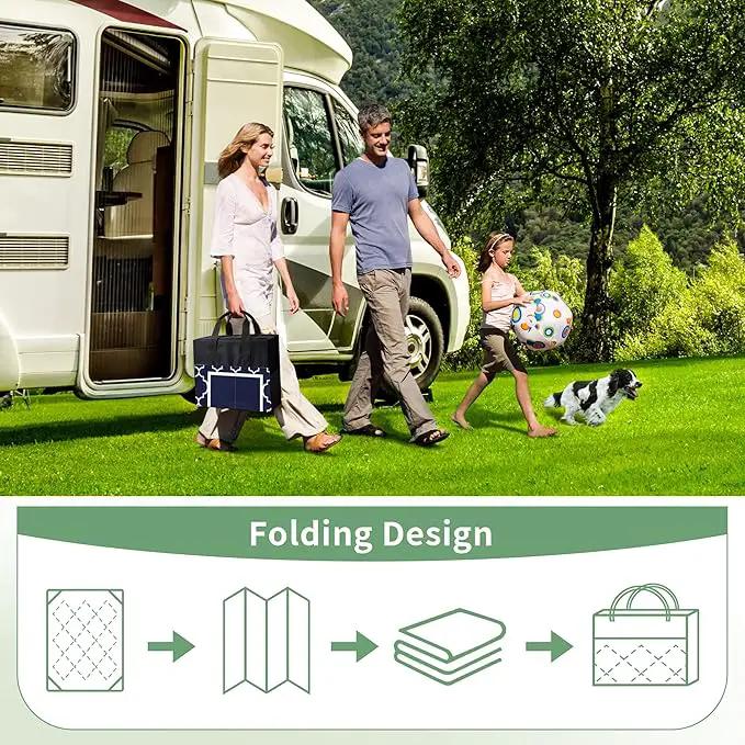 GENIMO 3' x 5' Outdoor Rug Waterproof for Patio Decor, Foldable Reversible Plastic Straw Area Rugs Mat for Camper, Outside Carpet for Rv, Deck, Porch, Picnic, Beach, Balcony, Blue & White by GreenHaven Gardens