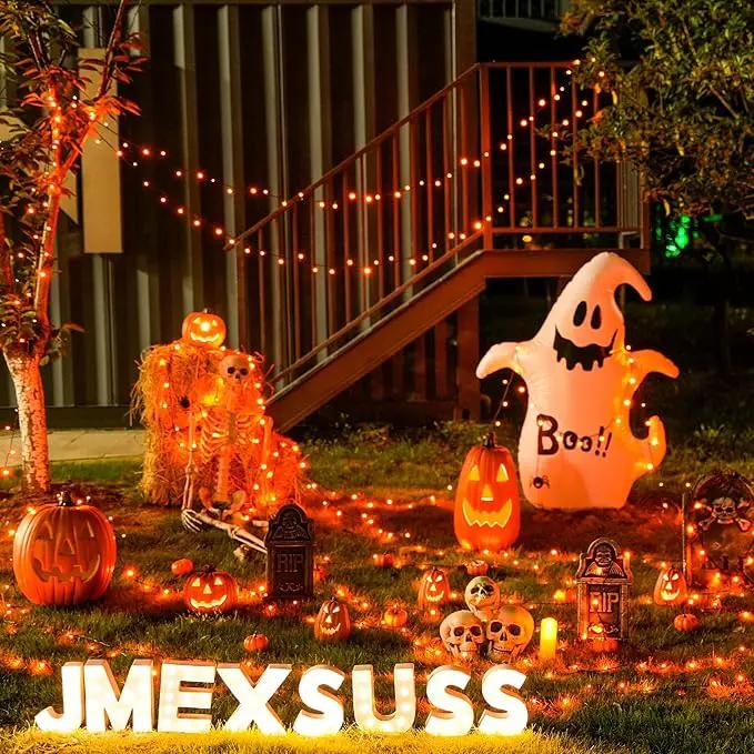 JMEXSUSS 2 Pack Orange Halloween Lights: 100 LED 33ft Solar Halloween Lights Outdoor Waterproof - 8 Modes Orange Lights for Halloween Outside Tree Gardens Party by GreenHaven Gardens