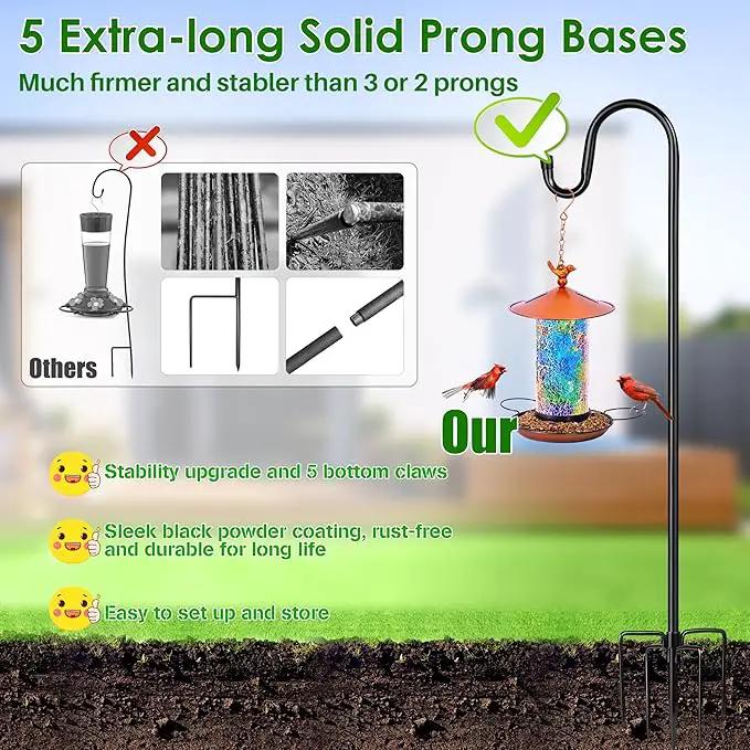XDW-GIFTS Bird Feeder Pole for Outdoor, 76 Inch Shepherds Hooks Heavy Duty Garden Pole for Hanging Plant Basket, Solar Light Lanterns, Garden Plant Hanger Stands with 5 Base Prongs by GreenHaven Gardens