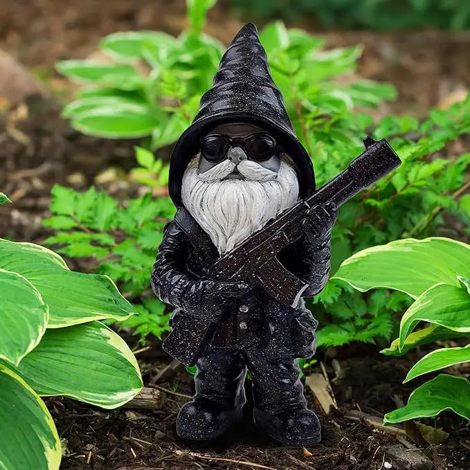 Better Office Products Garden Gnome Statue, 8" Height, Handcrafted Waterproof, UV-Resistant Polyresin Lawn Patio Porch Ornament Decoration (Stone Cold Hitman) by GreenHaven Gardens