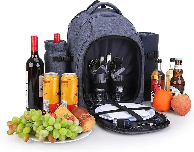 Apollo Walker Picnic Backpack Bag for 2 Person with Cooler Compartment, Detachable Bottle/Wine Holder, Fleece Blanket, Plates and Cutlery Set (2 Person, Navy) by GreenHaven Gardens